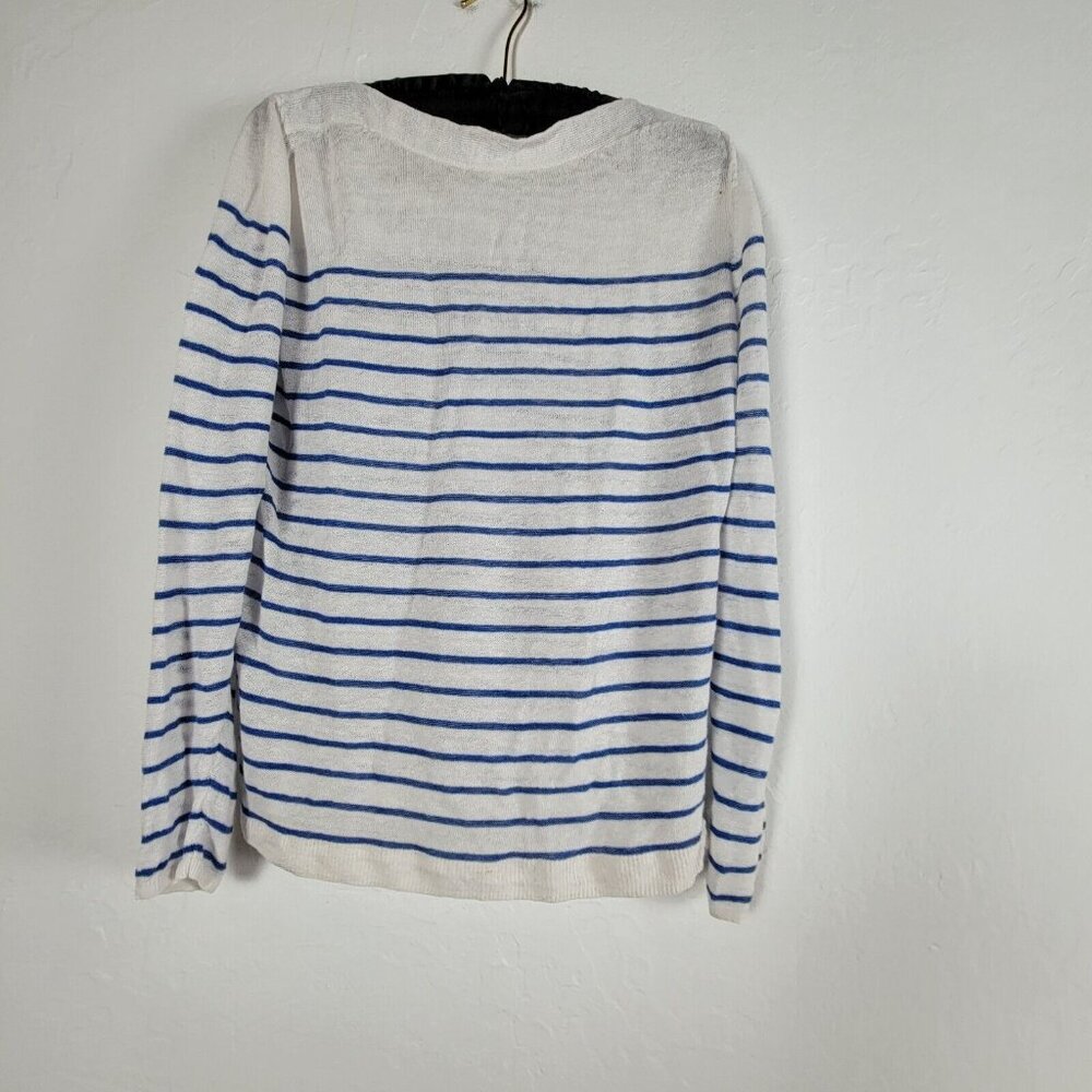 Sweewe Paris Sweater Womens Large White Blue Striped Pullover Knit Lightweight